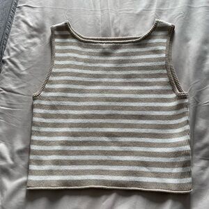 Song of Style Tan and White Striped Tank Top